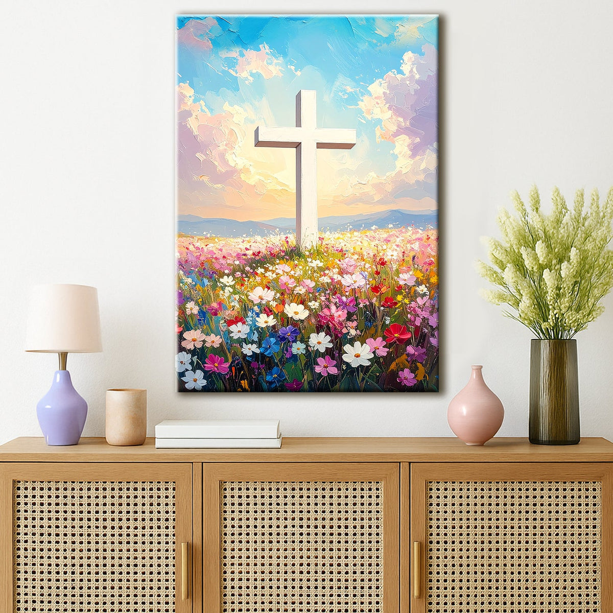 Cross Floral Field Faith Wall Art