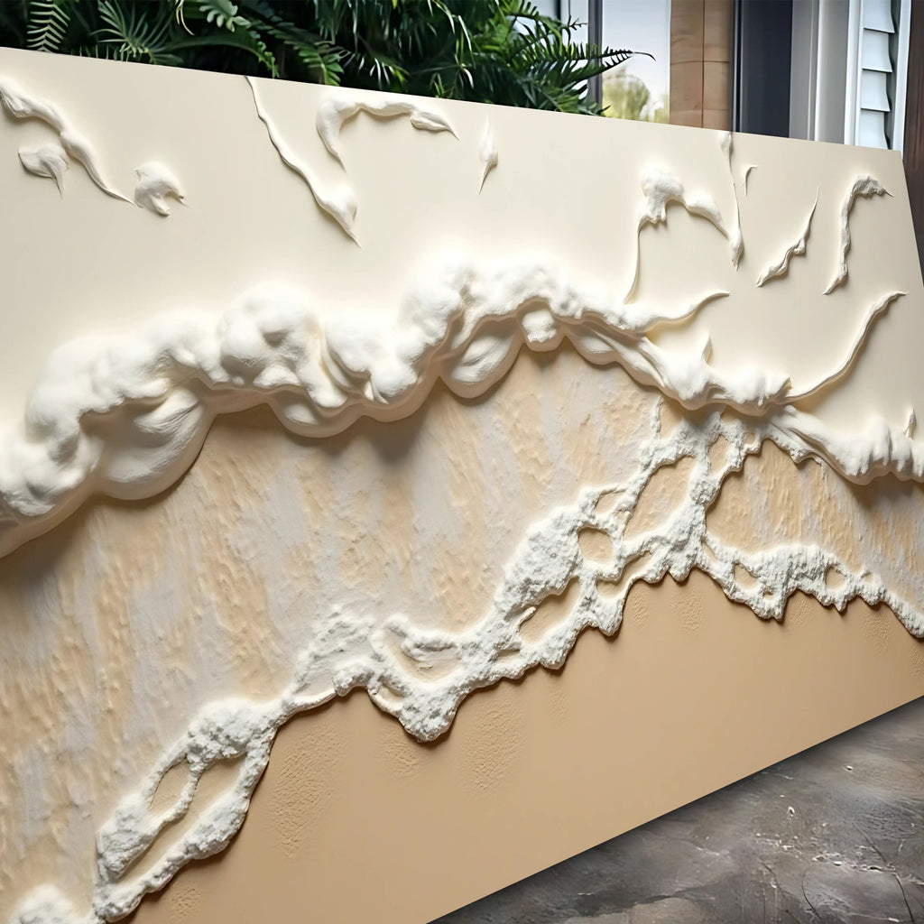 Beige Abstract Ocean Waves Wall Art