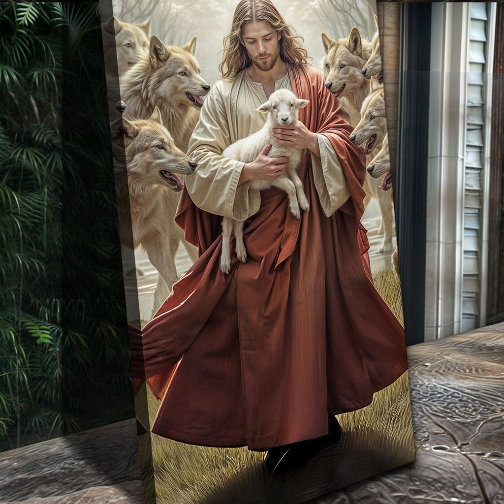 Jesus Protects The Lamb From Wolves Faith Wall Art VI