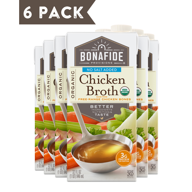 Bonafide Provisions No Salt Chicken Broth, 32 fl oz (Case of 6)