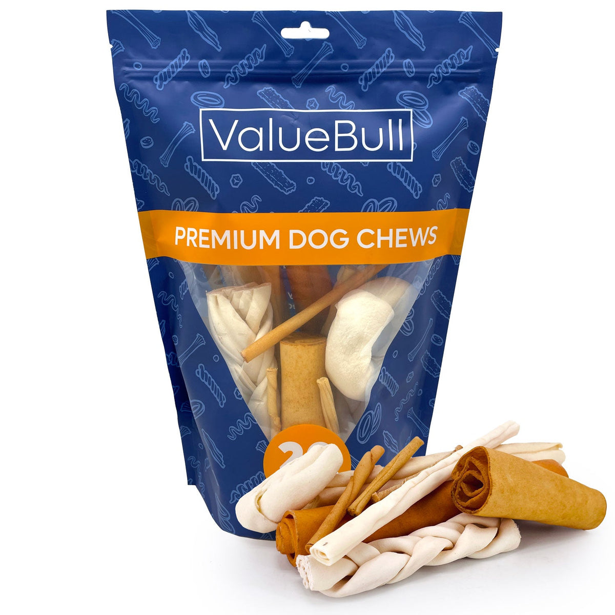 ValueBull USA Beef Rawhide, Varied Mix of Fun Shapes for Dogs, 1 Pound