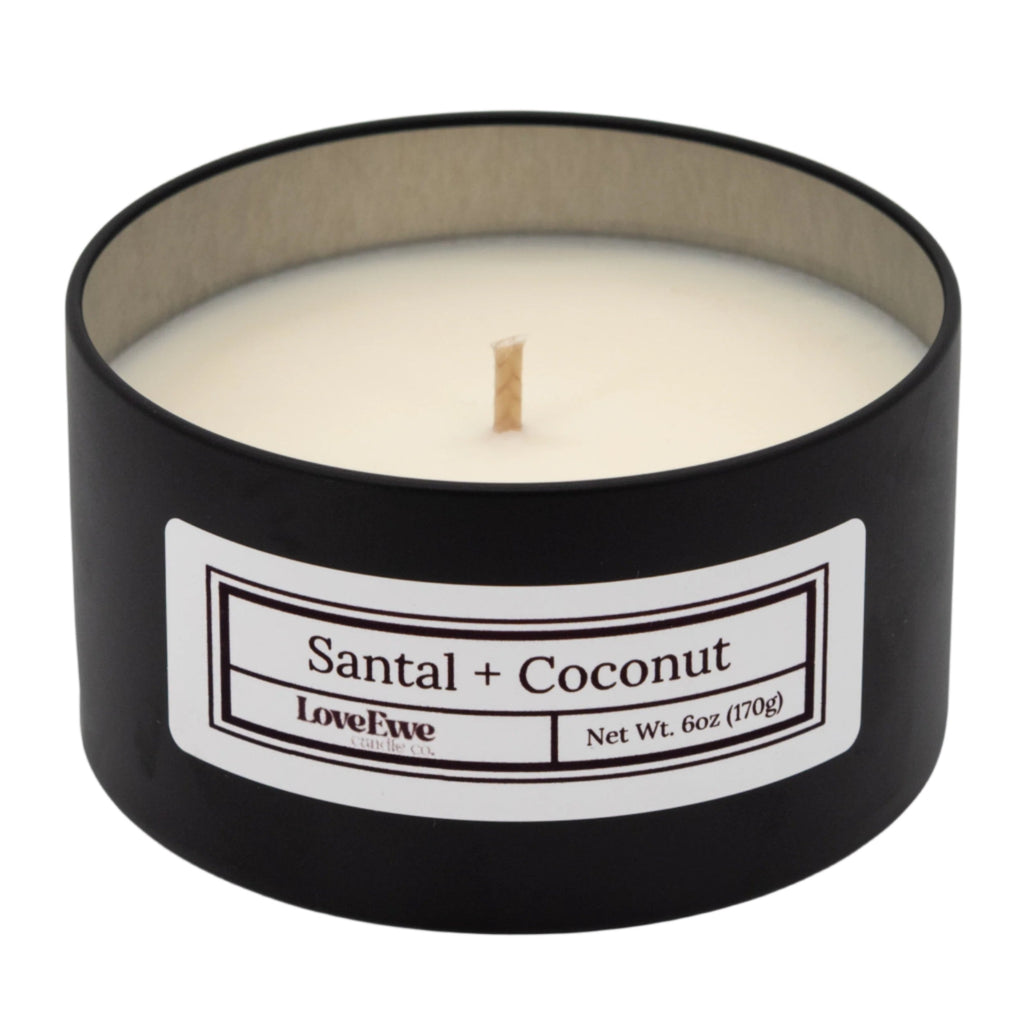 SALE SMALL DENT ON LID | Santal + Coconut Scented Candle | 6 oz | Love Ewe Candle Company