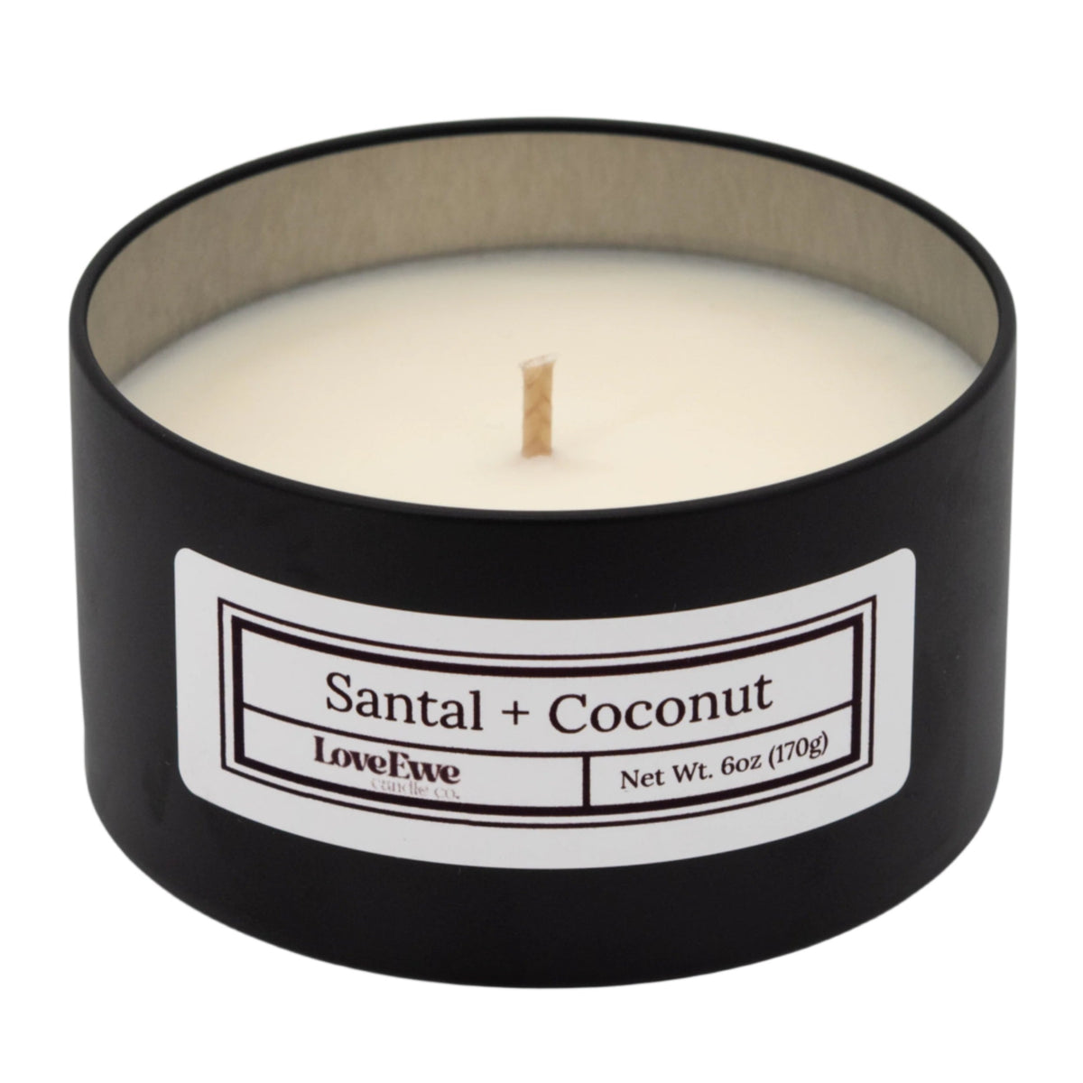 SALE SMALL DENT ON LID | Santal + Coconut Scented Candle | 6 oz | Love Ewe Candle Company