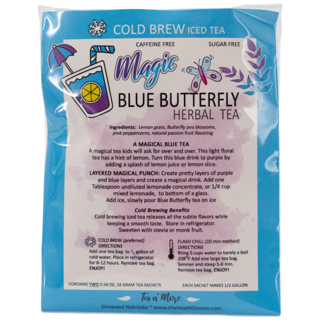 Magic Blue Butterfly Tea | Cold Brew Herbal Tea | 2 Pitcher Bags | Caffeinated | Tea n More
