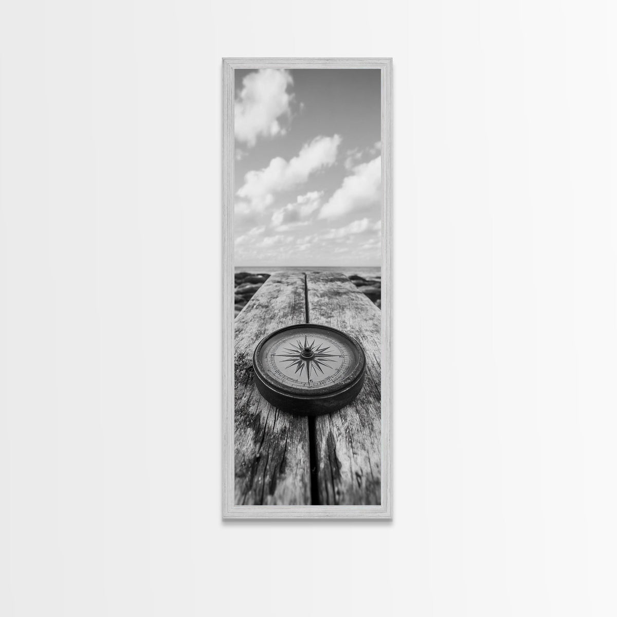 Vintage Compass, Weathered Wood, Ocean Horizon, Canvas Print, Nautical Wall Art, Study Room Decor, Travel Adventure Theme, Library Decor