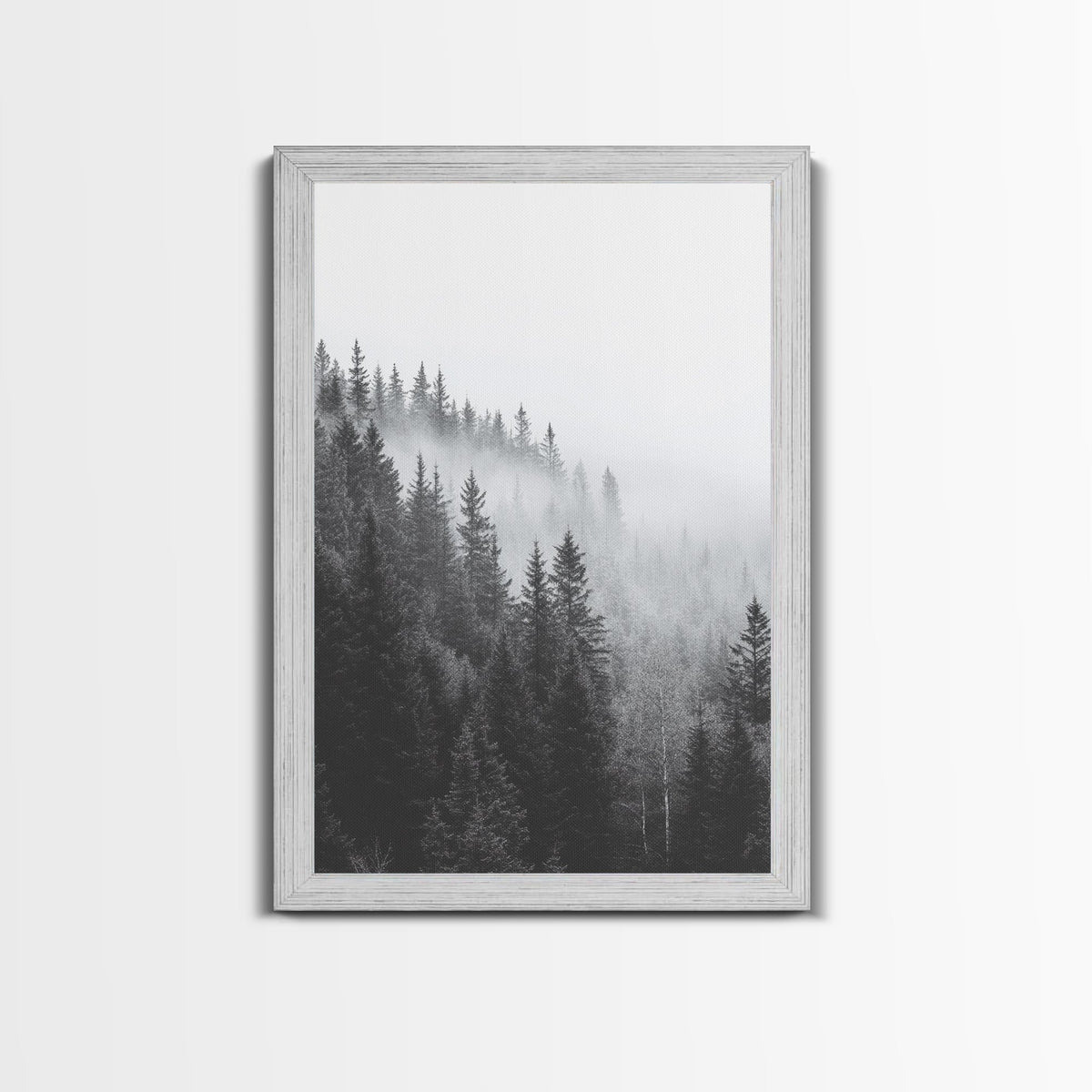 Misty Forest, Pine Trees, Foggy Morning, Canvas Print, Moody Nature Wall Art, Nordic Bedroom Decor, Monochrome Forest Landscape