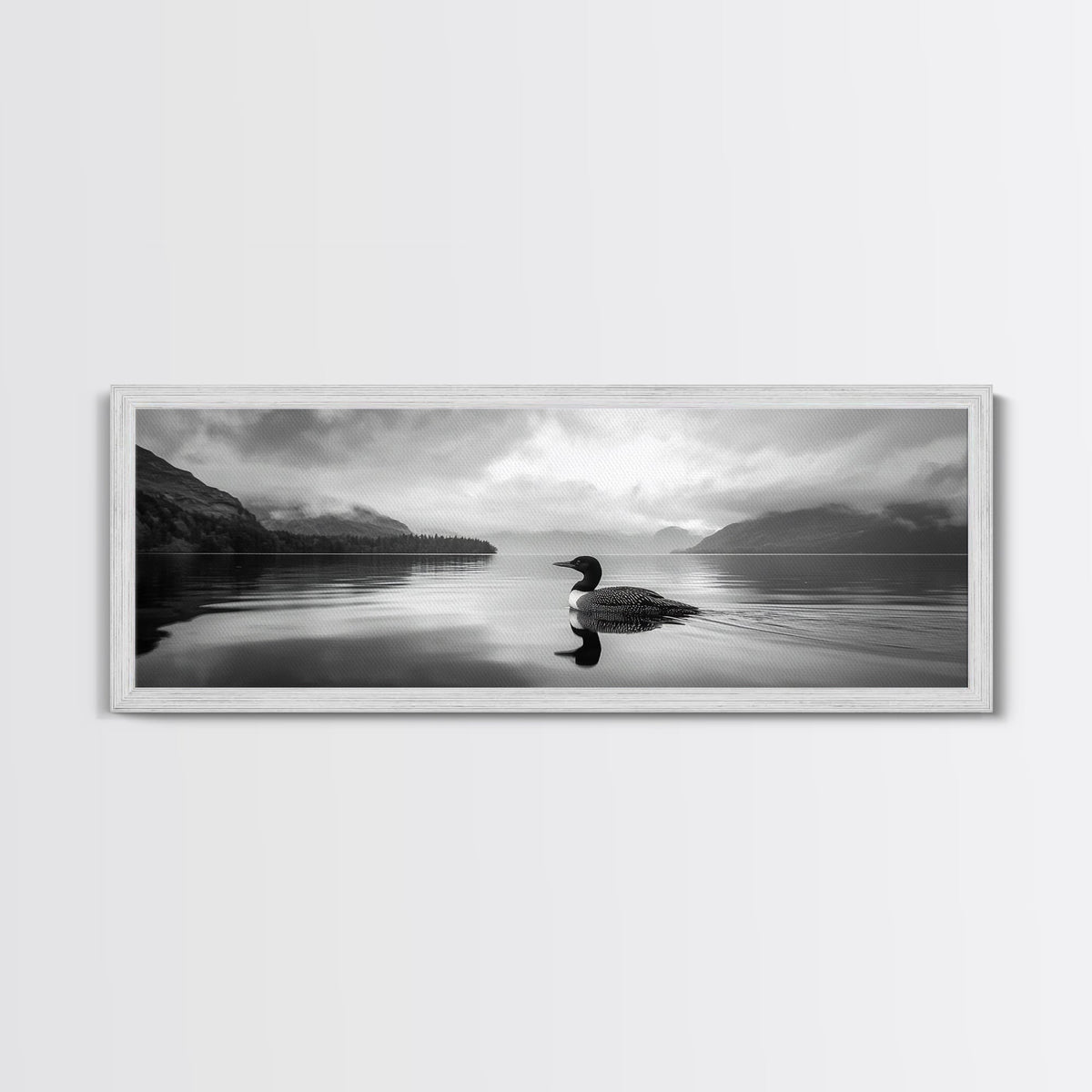 Loon Lake, Misty Reflection, Quiet Morning, Framed Canvas Print, Cabin Wall Art, Nature Lover Gift, Rustic Lakehouse Decor