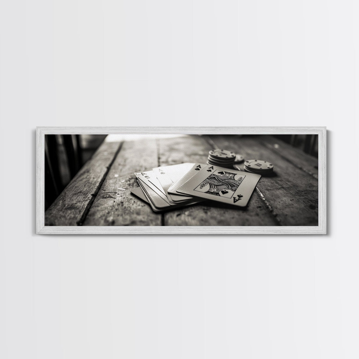 Poker Aces, Casino Vibes, Vintage Cards, Framed Canvas Print, Game Room Art, Man Cave Decor, Moody Black and White Wall Art