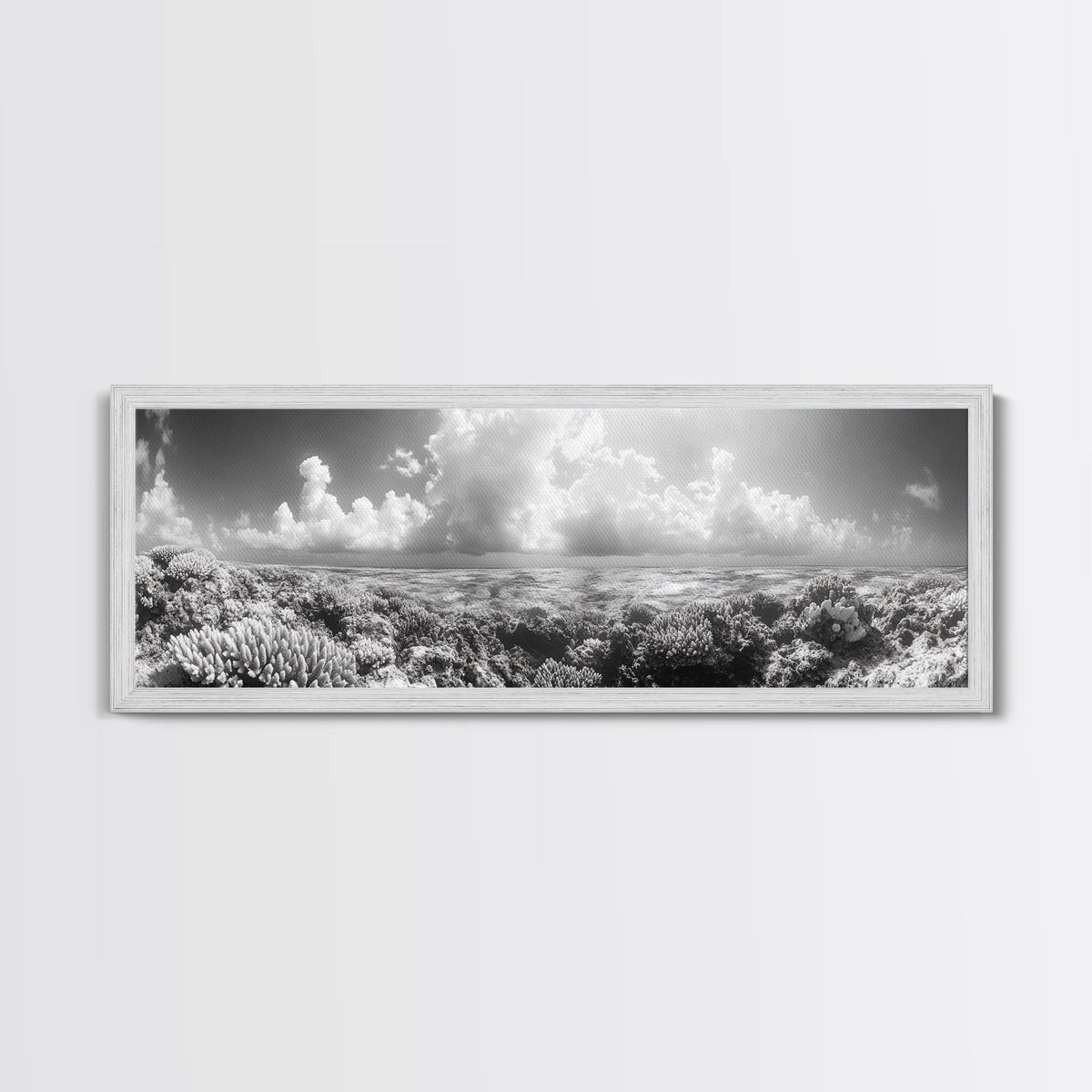 Coral Reef, Ocean Horizon, Cloudscape, Canvas Print, Underwater Nature Photography, Bathroom Wall Art, Marine Coastal Decor