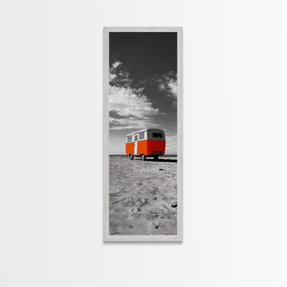 Coastal Camper Van, Beach Road Trip Art, Travel Lover Gift, Framed Canvas Print, Minimalist Seaside Decor, Van Life Wall Art, Entryway Art