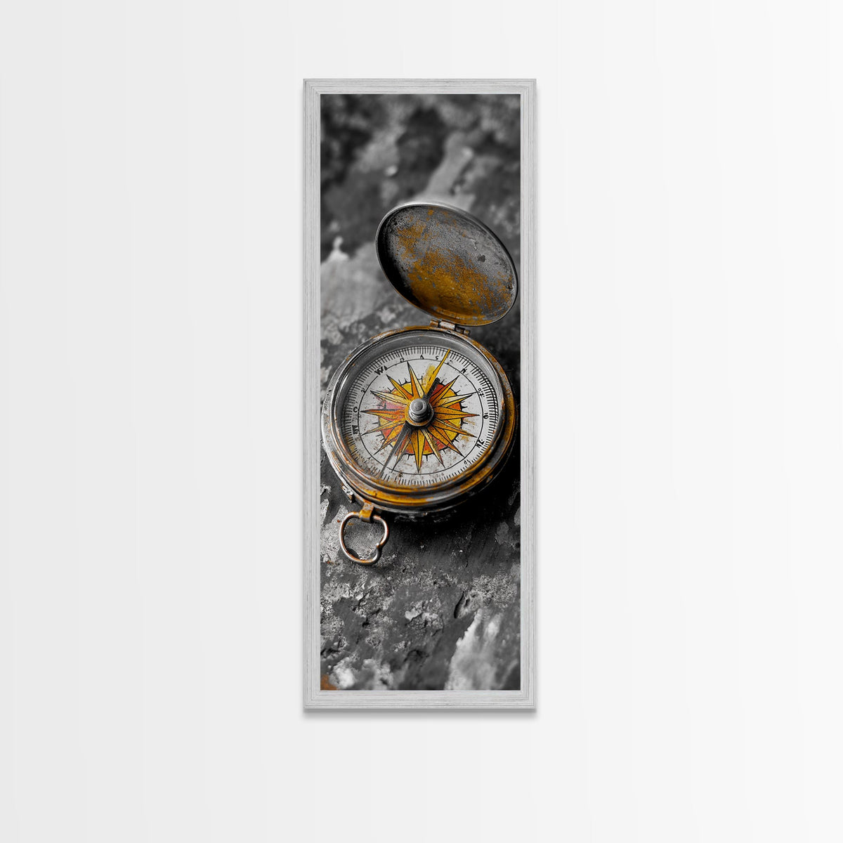 Antique Compass, Wanderlust Charm, Vintage Travel Art, Framed Canvas Print, Rustic Decor, Library or Study Wall Art, Adventure Seeker Gift