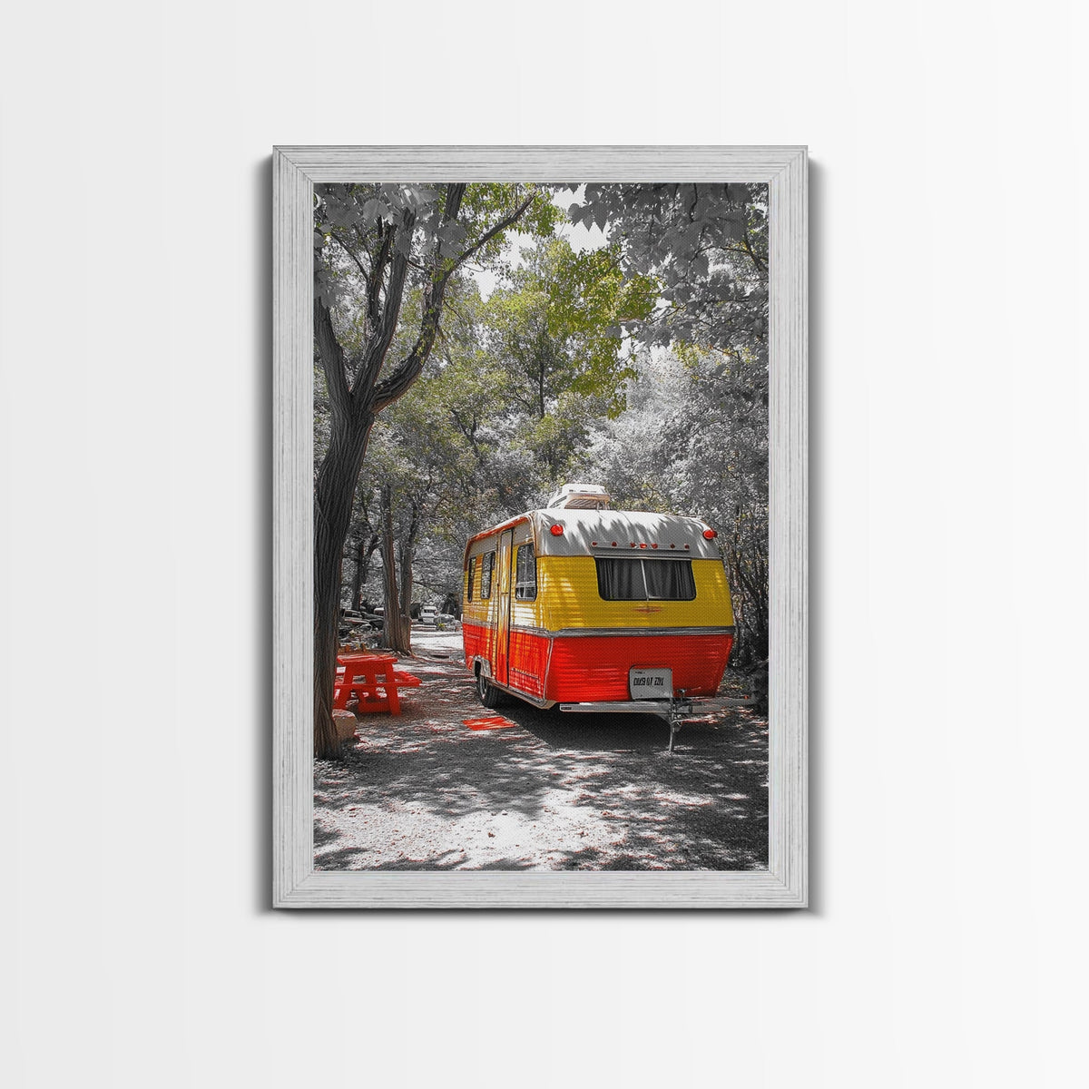 Retro Camper Van, Forest Escape, Travel Wall Art, Framed Canvas Print, Vintage RV Art, Nature Adventure Decor, Fall Vibes