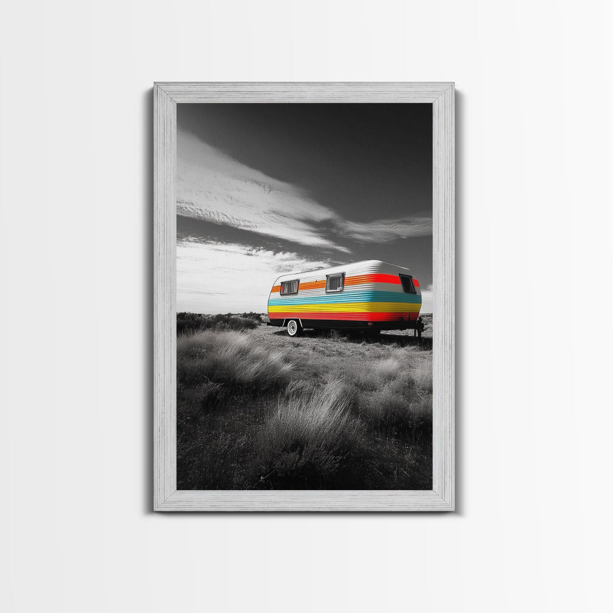Retro Trailer, Desert Scene, Color Pop Photography, Canvas Print, Vintage Camper Art, Travel Lover Gift, Boho Decor, Office Wall Art