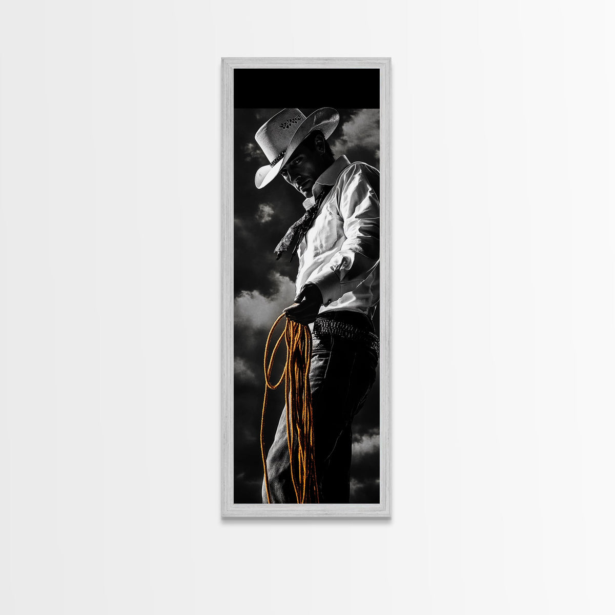 Cowboy Roping Art, Framed Canvas Print, western décor, rustic wall art, moody art, cowgirl painting, gift idea,southwest wall art