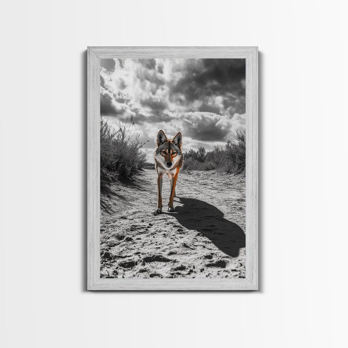 Desert Wolf, Wildlife Painting, Moody Art, Southwest Wall Art, Rustic Decor, Nature Scene, Canvas Print, Farmhouse Art