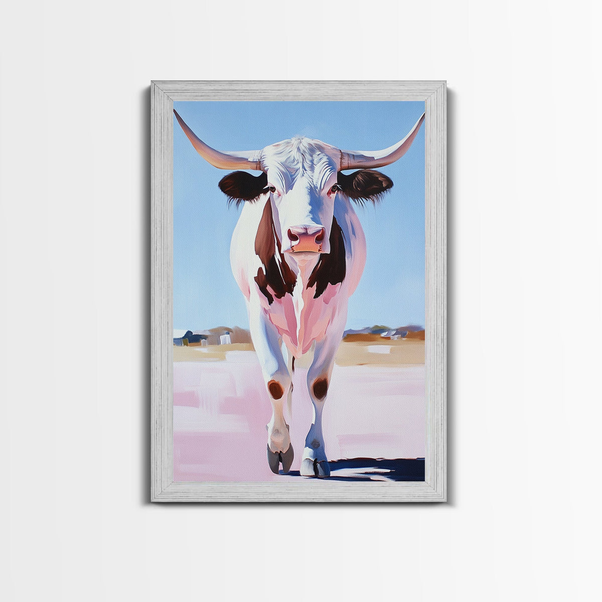 Texas Longhorn Portrait, cowboy art, rustic decor, farmhouse art, vintage horse art, moody art, southwest wall art, Canvas Print