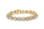 14K Yellow Gold 8.00 Cttw Champagne Diamond Floral Cluster Halo Link Bracelet (H-I Color, I1-I2 Clarity)