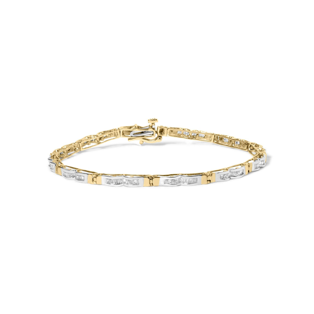 10k Yellow Gold 1.00 Cttw Baguette-Cut Channel Diamond Link Bracelet