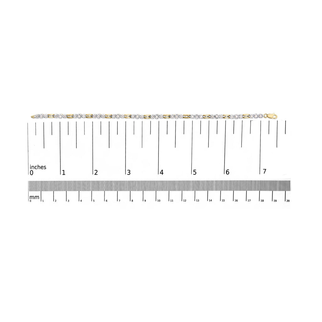 10k Yellow Gold 1.00 Cttw Diamond 3 Stone Link Bracelet (I-J Color, I1-I2 Clarity) -7.25" Inches