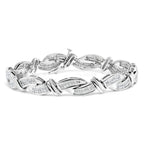 14K White Gold 4.0 Cttw Invisble Set Princess-Cut Diamond Wave Style Link Bracelet (H-I Color, SI2-I1 Clarity) - 7"
