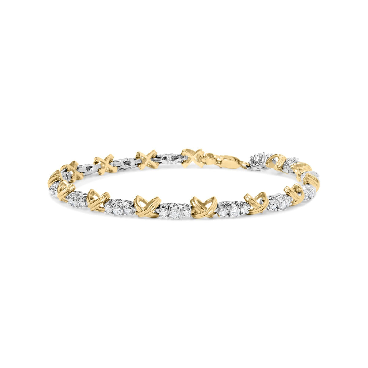 10K Two-Tone Gold 1.00 Cttw Diamond X-Link Link Bracelet