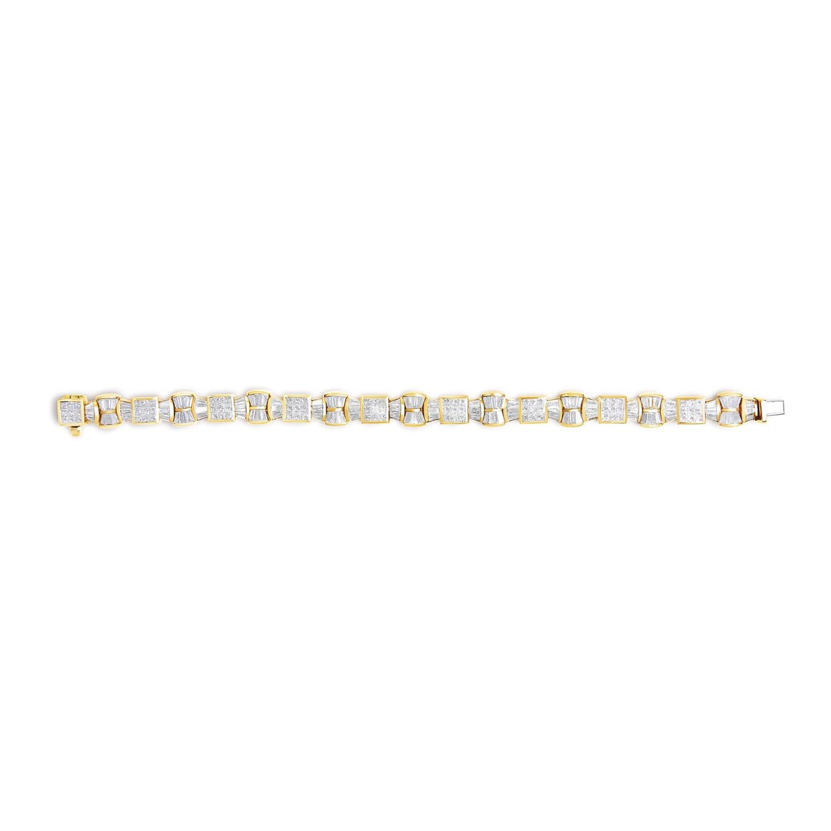 14K Yellow Gold 9 7/8 Cttw Princess and Baguette Diamond Bow and Box Link Tennis Bracelet (G-H Color, VS1-VS2 Clarity) - 7" Inches