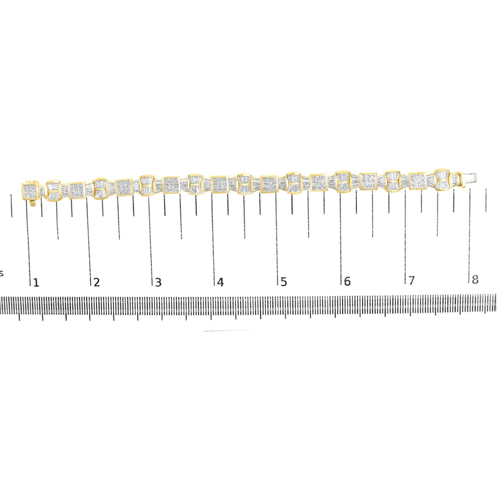 14K Yellow Gold 9 7/8 Cttw Princess and Baguette Diamond Bow and Box Link Tennis Bracelet (G-H Color, VS1-VS2 Clarity) - 7" Inches