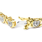 10K Yellow Gold Plated .925 Sterling Silver 1.0 Cttw Diamond Heart Link Bracelet