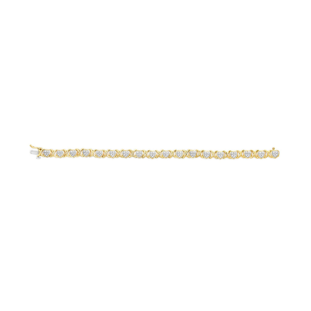 10K Yellow Gold Plated .925 Sterling Silver 1.0 Cttw Diamond Heart Link Bracelet