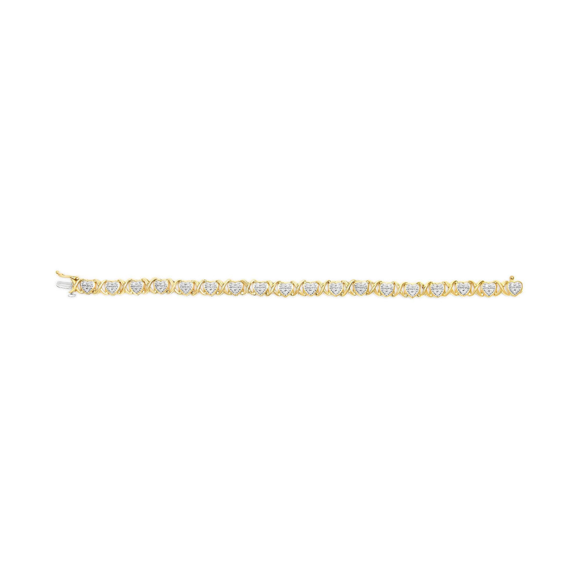 10K Yellow Gold Plated .925 Sterling Silver 1.0 Cttw Diamond Heart Link Bracelet
