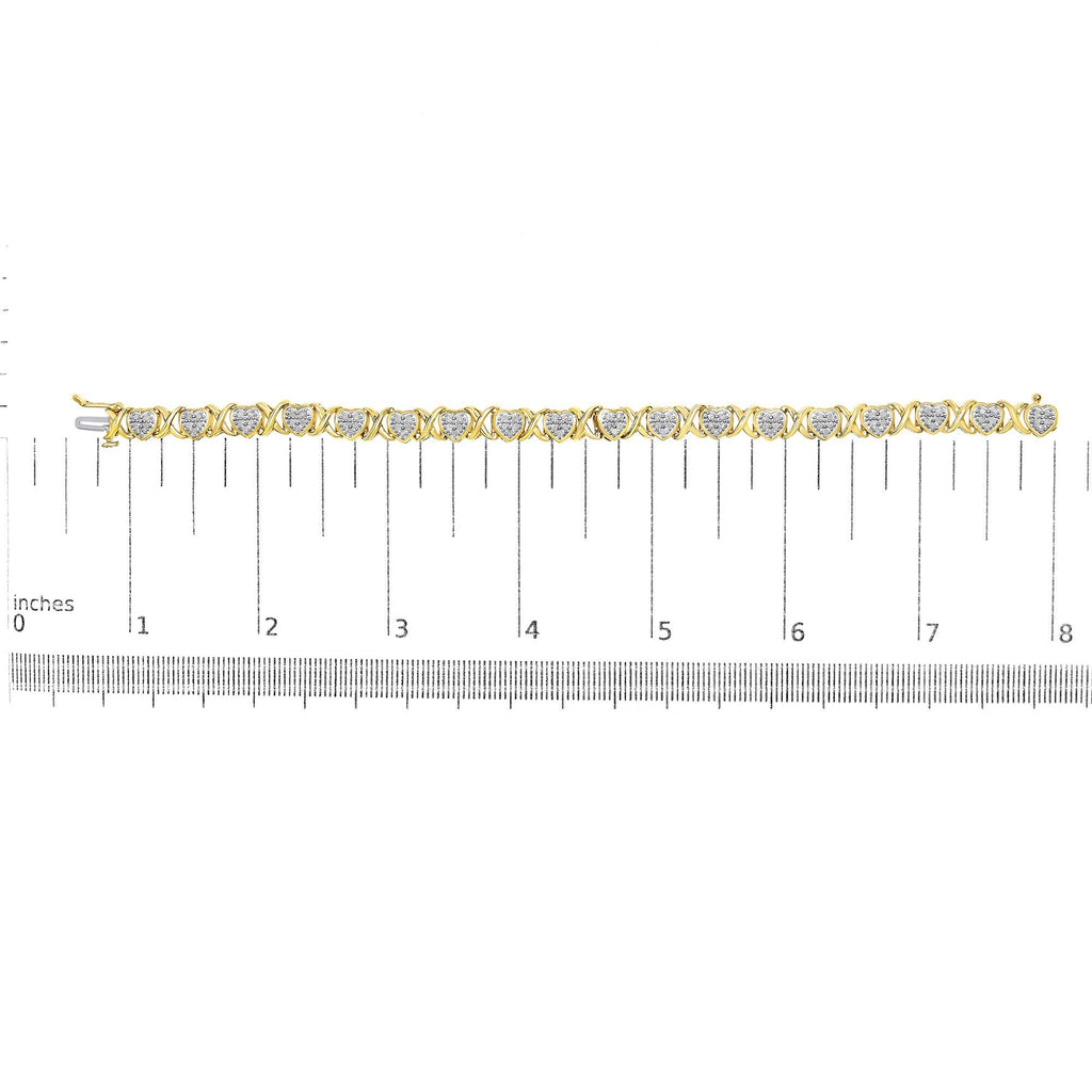 10K Yellow Gold Plated .925 Sterling Silver 1.0 Cttw Diamond Heart Link Bracelet