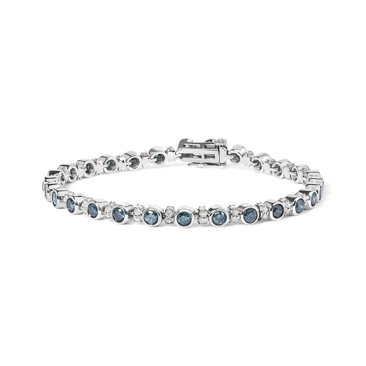 Sterling Silver 4.0 Cttw Blue and White Diamond Tennis Bracelet
