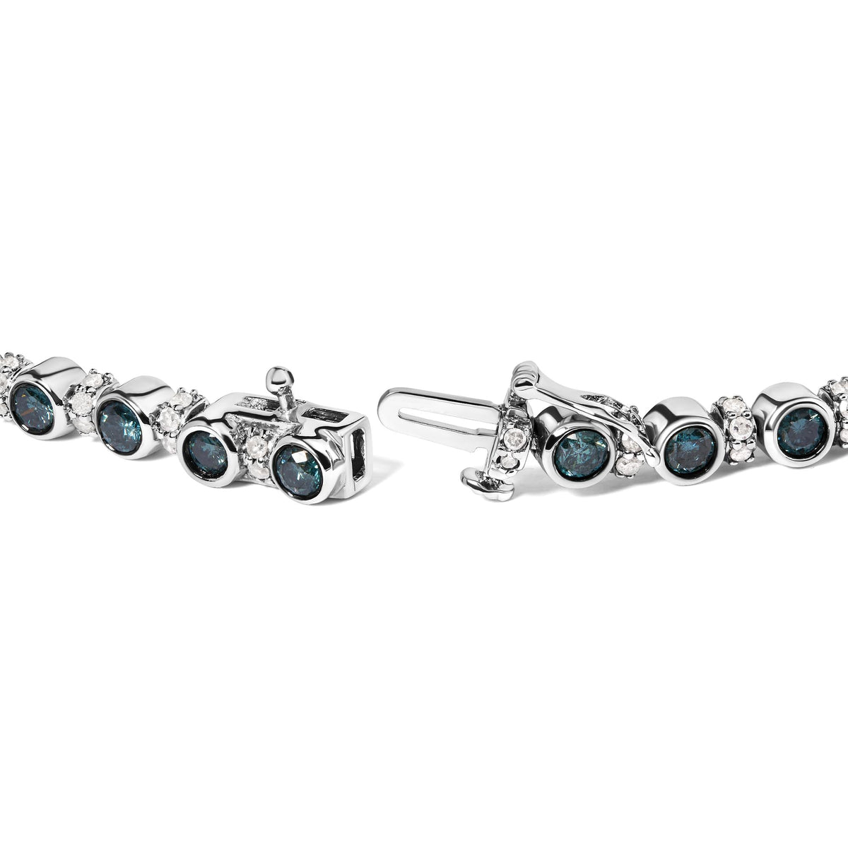 Sterling Silver 4.0 Cttw Blue and White Diamond Tennis Bracelet