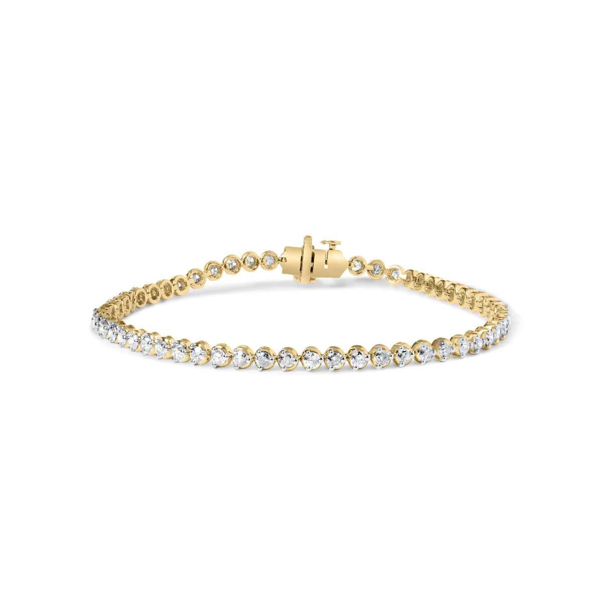 10K Yellow Gold 3.0 Cttw Prong Set Round Diamond Classic Tennis Bracelet
