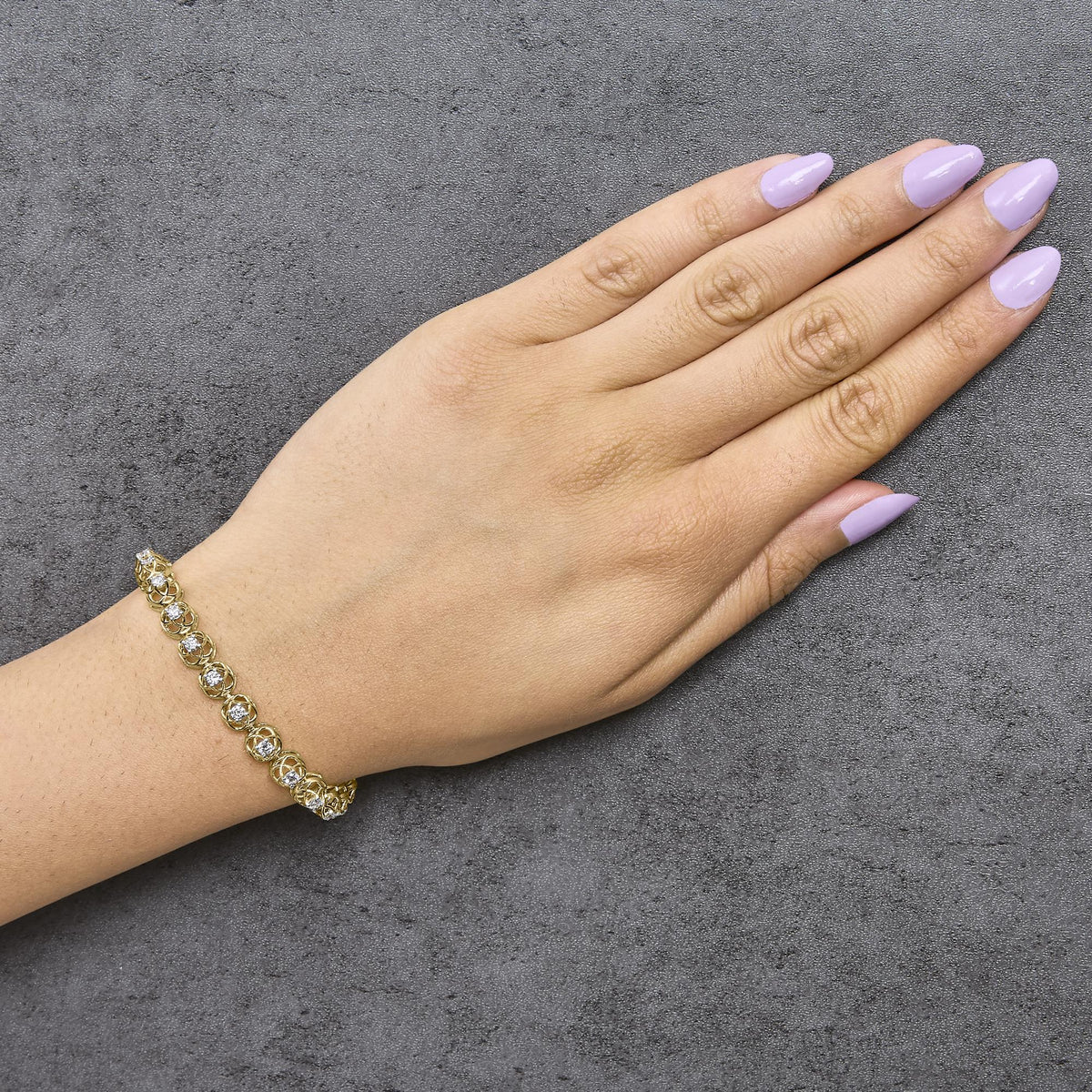 10K Yellow Gold Plated .925 Sterling Silver 2.0 Cttw Lab Grown Diamond Openwork Tennis Bracelet