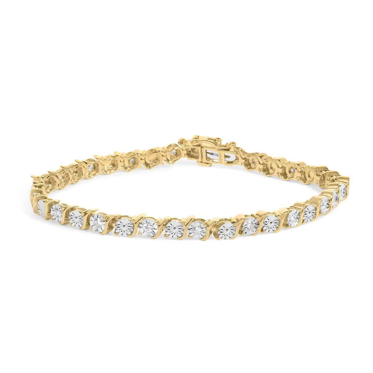 10K Yellow Gold Plated .925 Sterling Silver 1/2 Cttw Lab Grown Diamond Miracle Plate Tennis Bracelet
