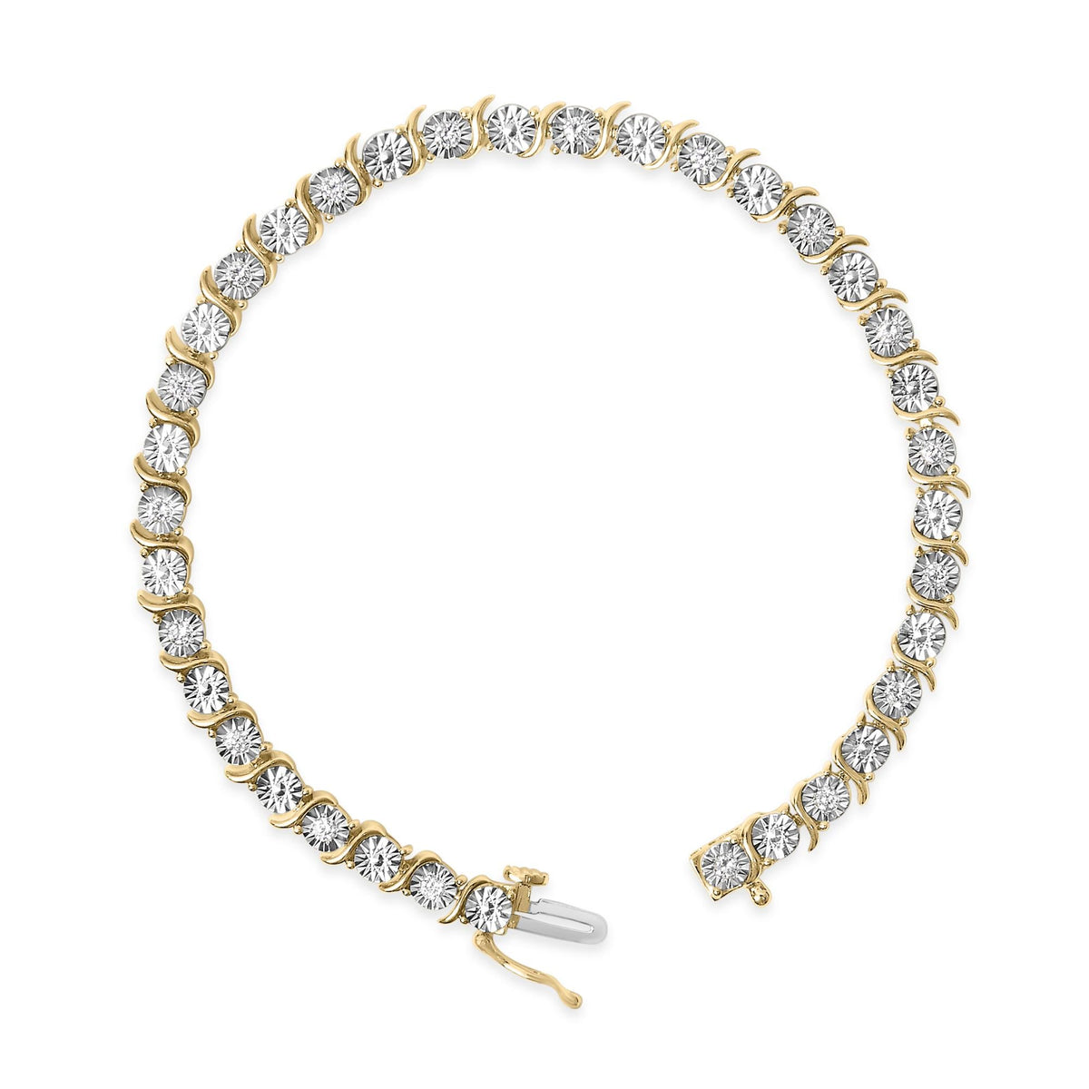 10K Yellow Gold Plated .925 Sterling Silver 1/2 Cttw Lab Grown Diamond Miracle Plate Tennis Bracelet