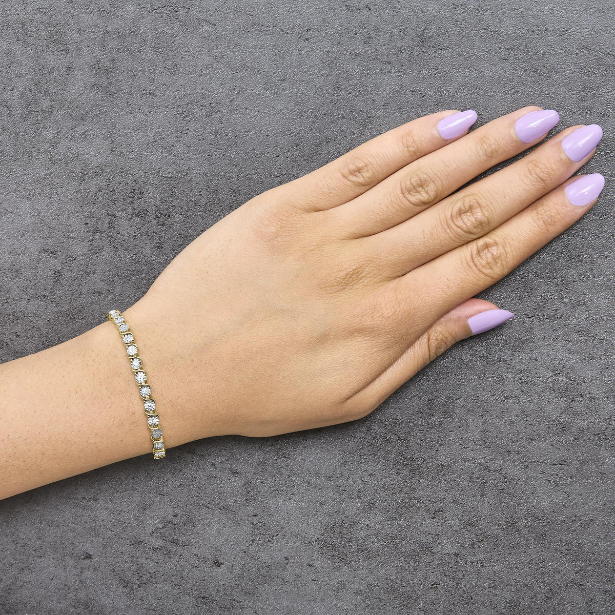 10K Yellow Gold Plated .925 Sterling Silver 1/2 Cttw Lab Grown Diamond Miracle Plate Tennis Bracelet