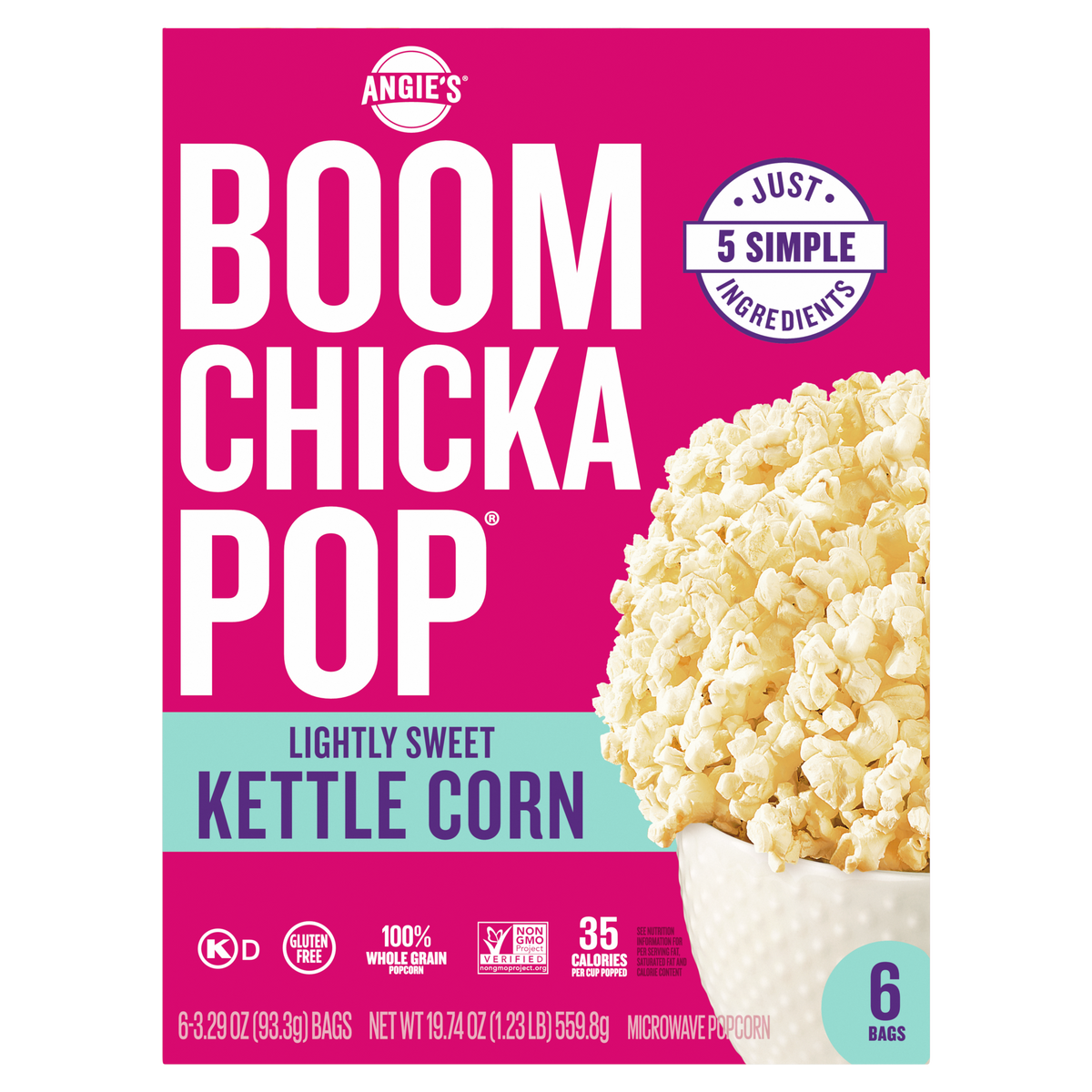 Angie's Lightly Sweet Kettle Corn Popcorn, 19.74 oz (Case of 6)