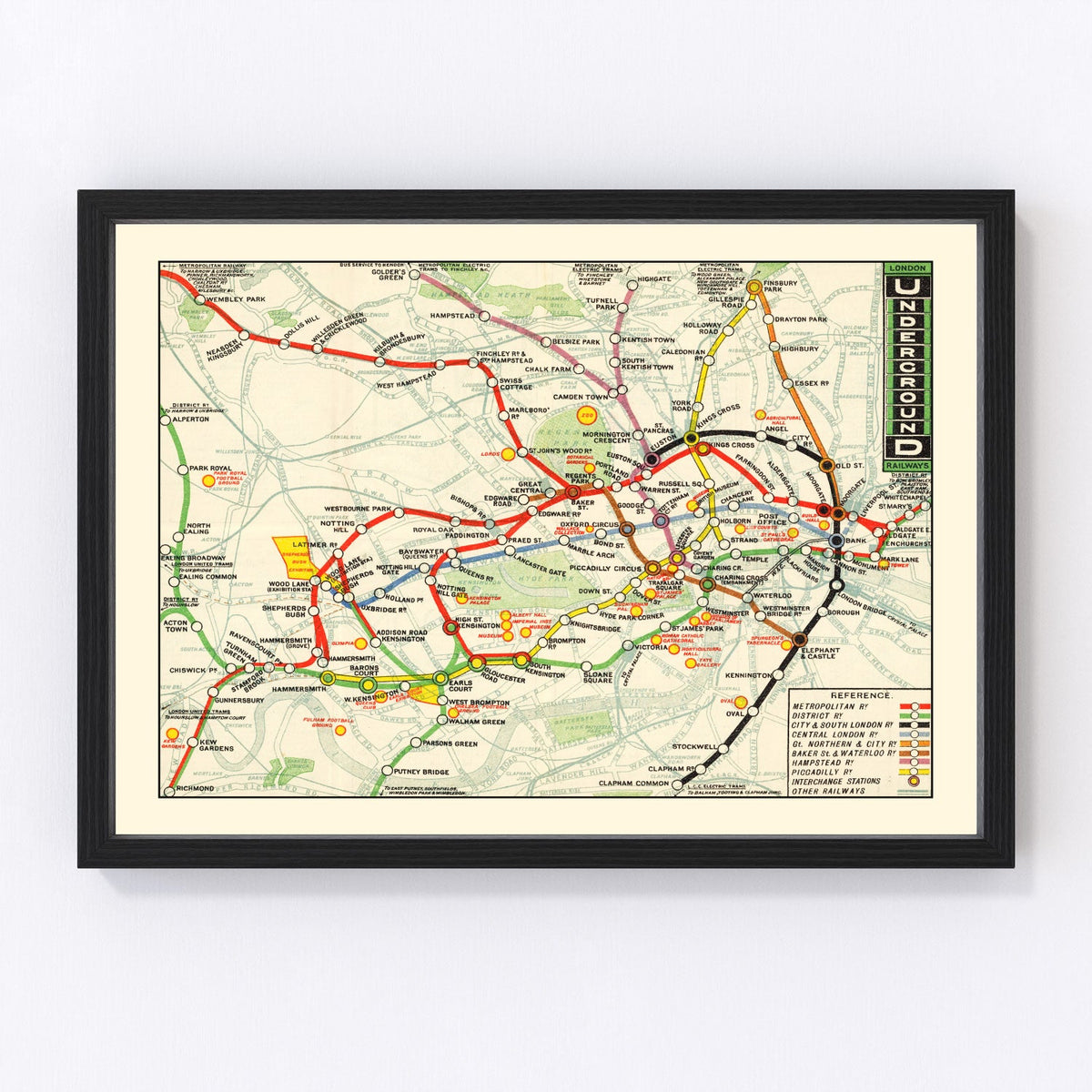 Vintage Map of the Underground Railways of London 1912