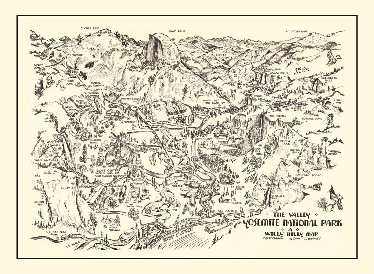 Vintage Map of Yosemite National Park 1946