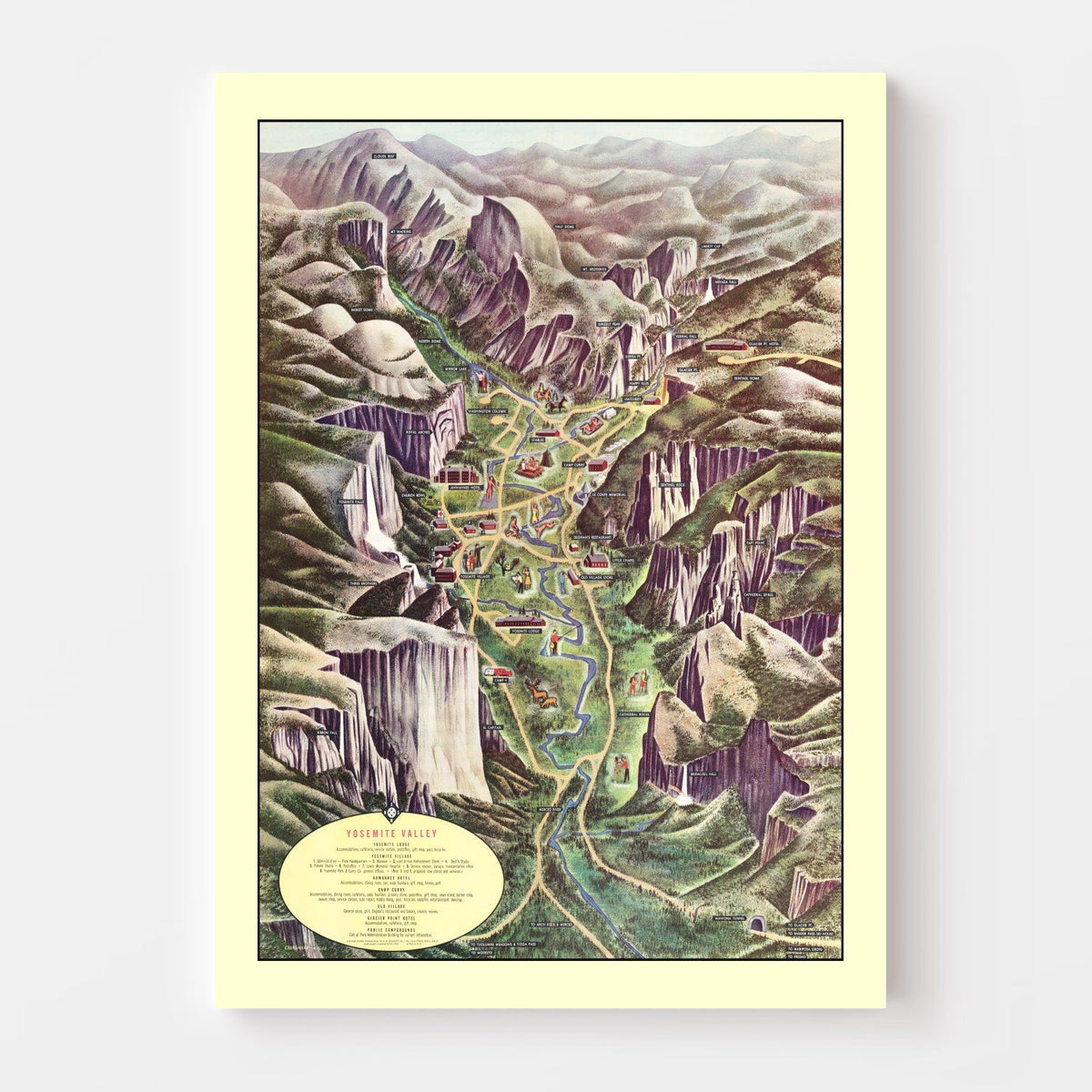 Vintage Map of Yosemite Valley 1955