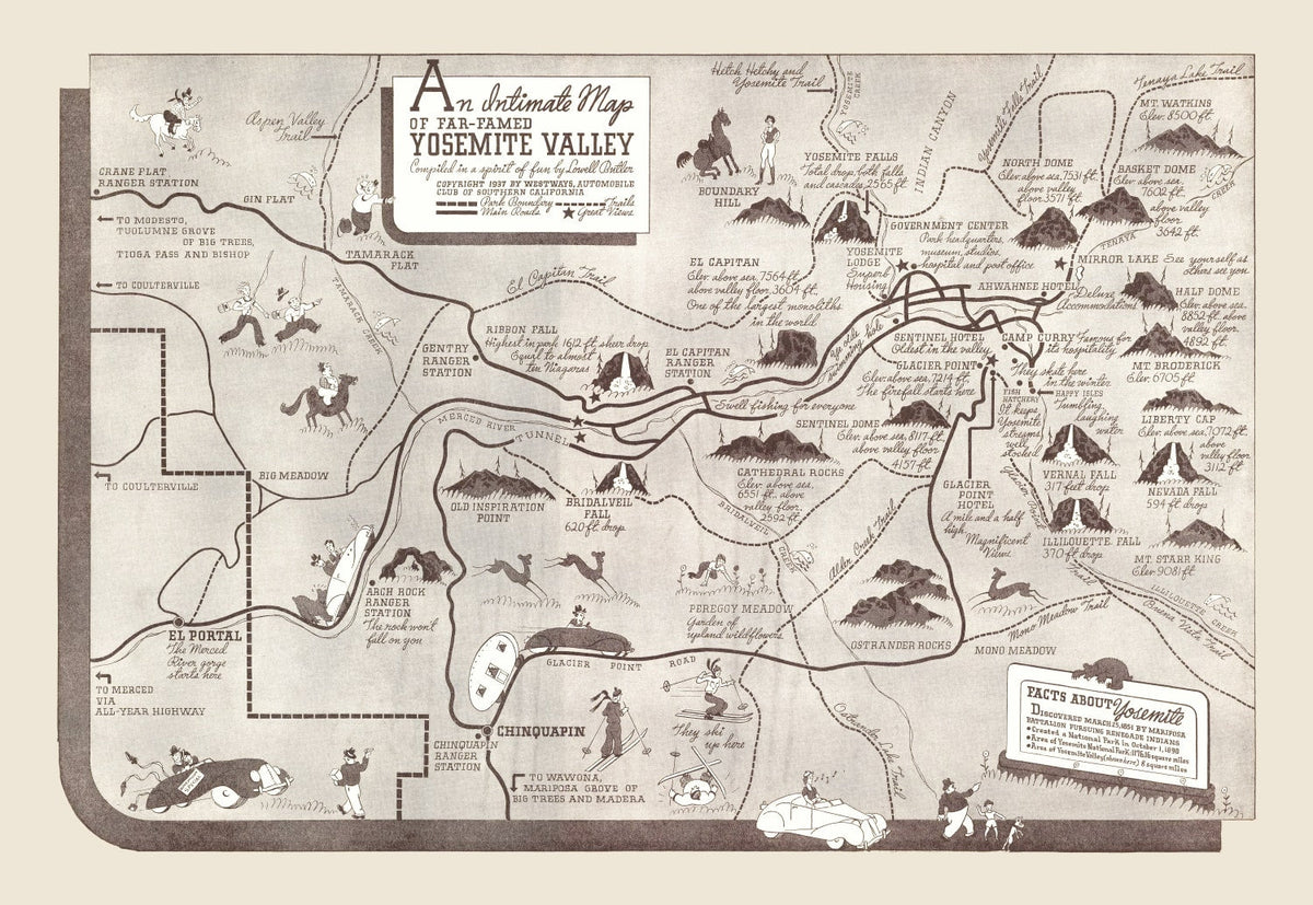 Vintage Map of Yosemite Valley 1937