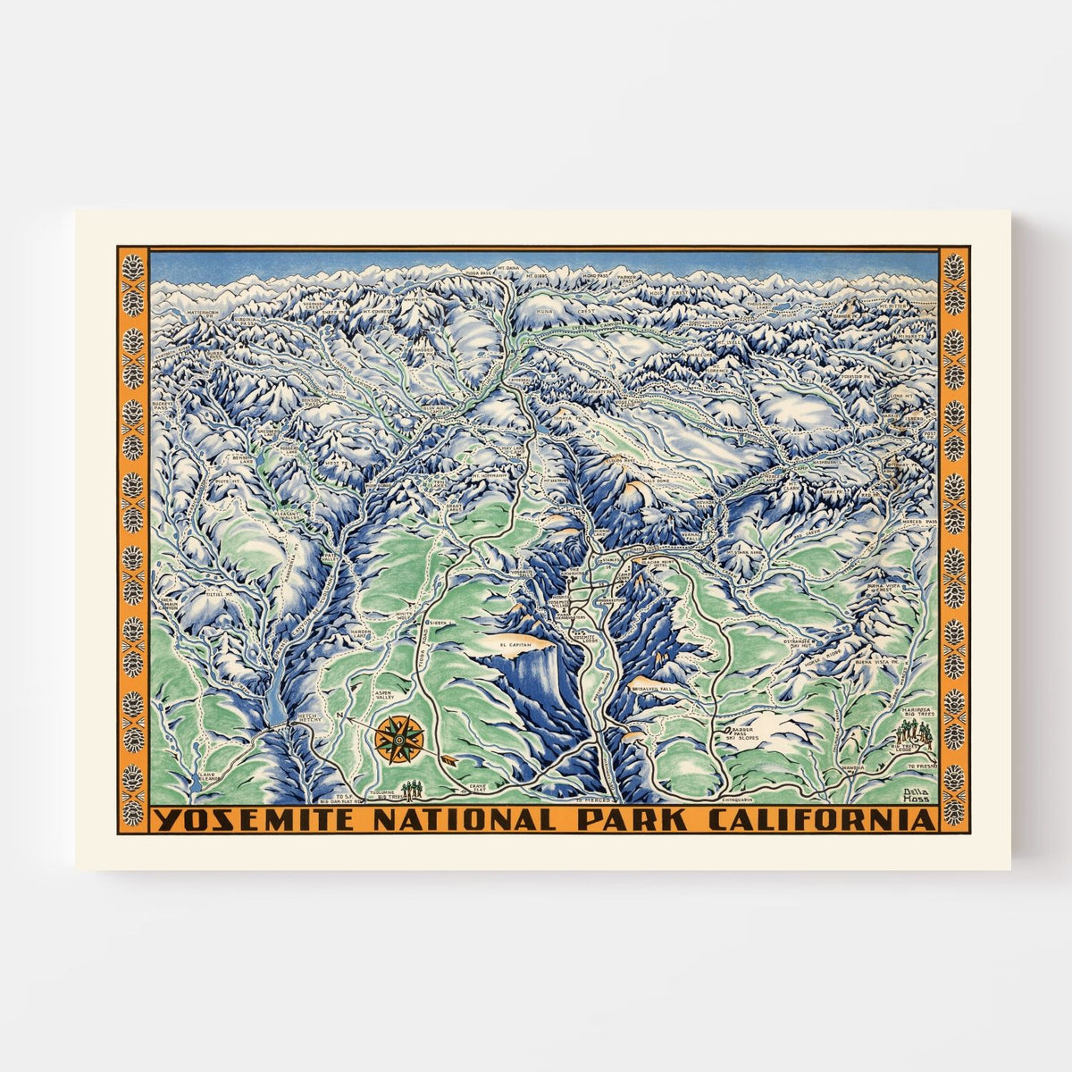 Vintage Map of Yosemite National Park 1955