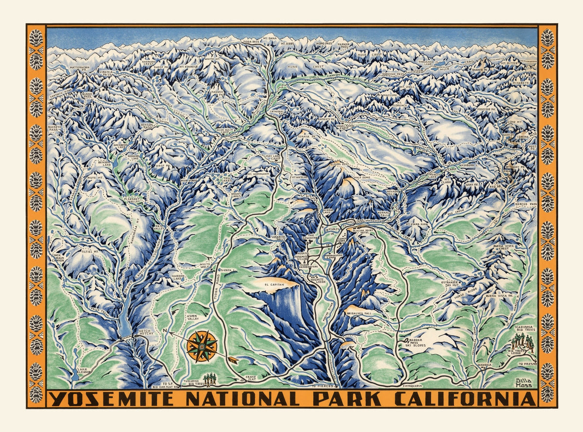 Vintage Map of Yosemite National Park 1955