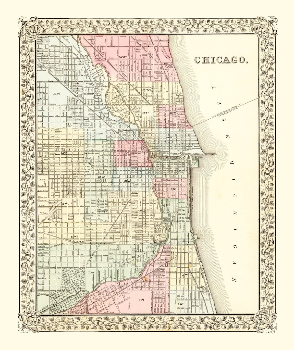 Vintage Map of Chicago, Illinois 1870