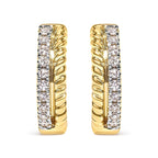 10K Yellow Gold 1/10 Cttw Diamond and Rope Twist Huggy Hoop Earrings (H-I Color, I1-I2 Clarity)
