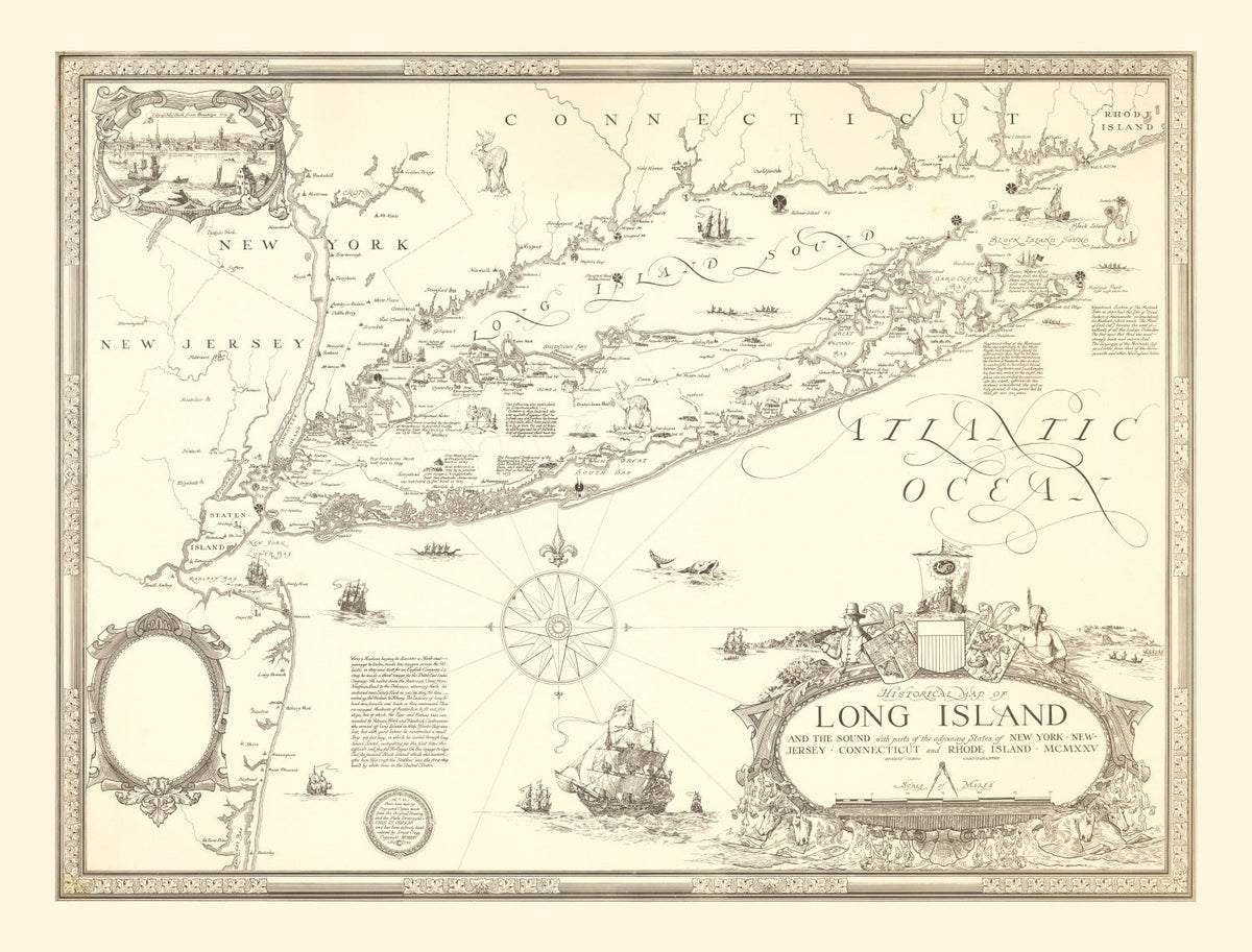 Vintage Map of Long Island, New York 1925