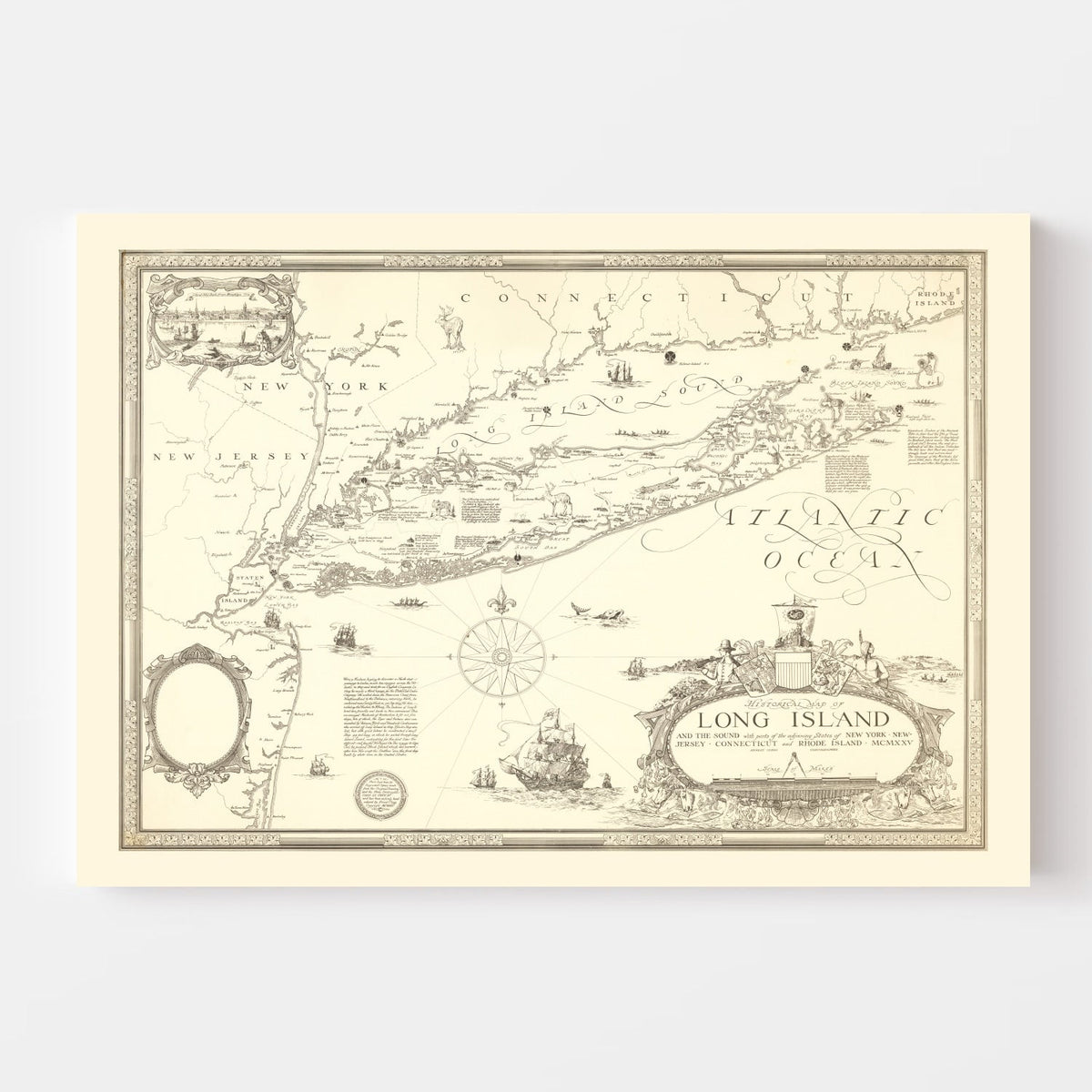Vintage Map of Long Island, New York 1925