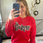 Huskers Sewn Appliqué Black Sparkle Red Licensed Youth Crewneck Sweatshirt | Multiple Sizes | H.Flynn Designs